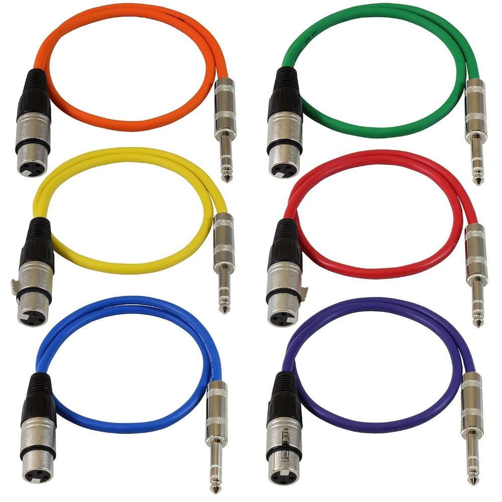 GLS Audio 2ft Patch Cords - XLR FEMALE to 1/4" TRS Color Cables 2' Balanced NEW